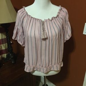 American Eagle Ruffle Sleeve Stripe Blouse